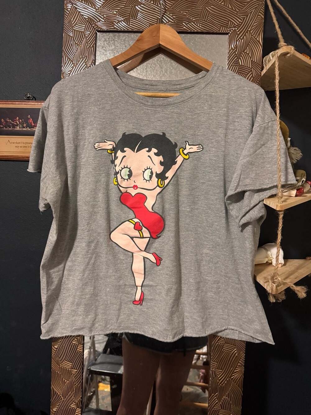Betty Boop Graphic Cropped T-Shirt Gray
